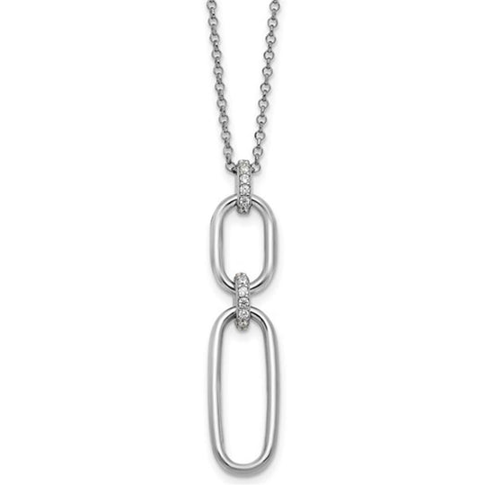 Sterling Silver CZ Drop Link Necklace QLF1409-16