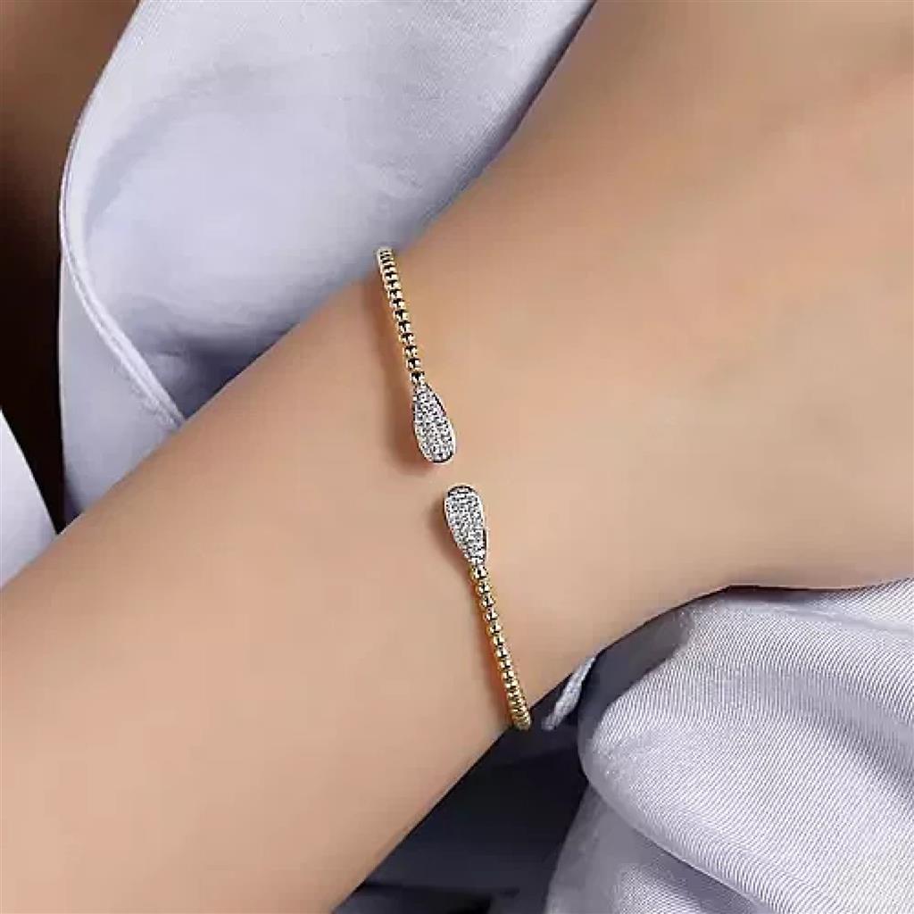 Gabriel & Co 14K Yellow Gold Teardrop Diamond Cluster End Bujukan Bangle BG4230-62Y45JJ