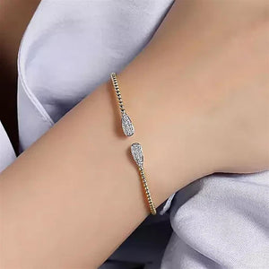 Gabriel & Co 14K Yellow Gold Teardrop Diamond Cluster End Bujukan Bangle BG4230-62Y45JJ