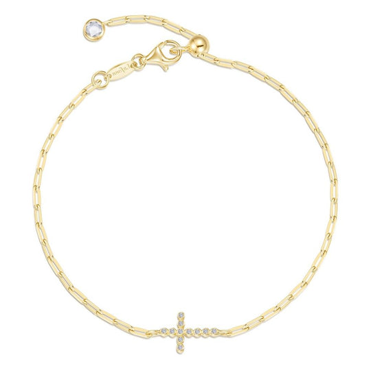Lafonn Sterling Silver Gold Plated Thread of Faith Sideways Cross Simulated Diamond Bracelet B2006CLG68