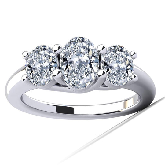14K White Gold Oval 3 Stone Diamond Ring 3RO-7274