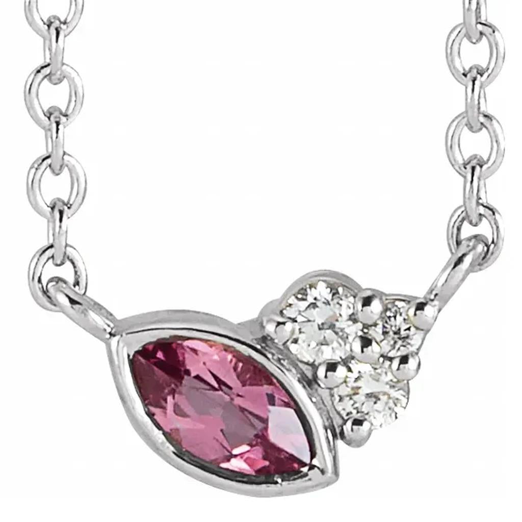 14K White Pink Tourmaline Diamond Accented Necklace 87094:6035:P