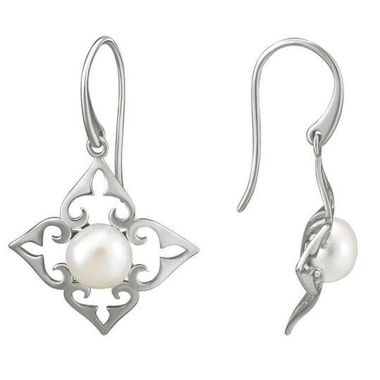 Sterling Silver Filigree Pearl Dangle Earrings SEZ40SKPE