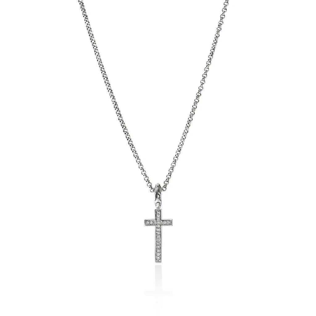 John Hardy Sterling Silver Diamond Pave Cross Pendant Necklace NBP9893882DIX16-18