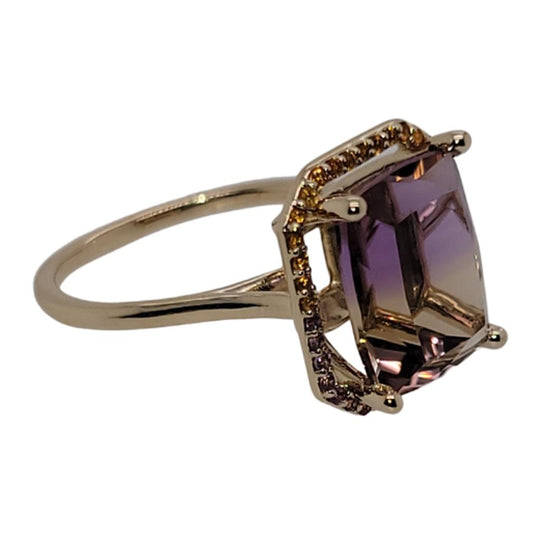 14K Yellow Gold Purple to Yellow Ametrine w/ Amethyst & Citrine Halo Ring 71608C