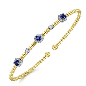 Gabriel & Co 14K Yellow & White Gold Bujukan Sapphire Diamond Bangle BG4438-65M45SA