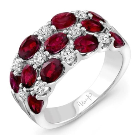 Uneek 18K White Gold Triple Row Ruby & Diamond Ring LVBLG0531R