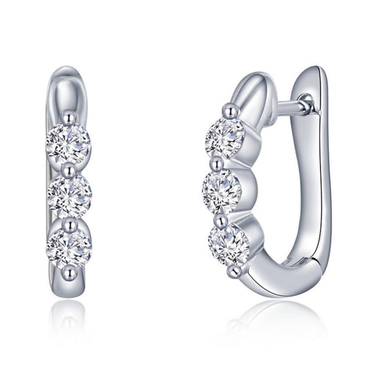 Lafonn Sterling Silver Platinum Plated 3 Stone Simulated Diamond Huggie Earrings E0617CLP00