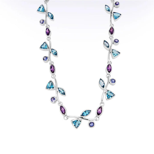 Joryel Vera Sterling Silver Floral Amethyst Blue Topaz And Tanzanite Necklace N2077