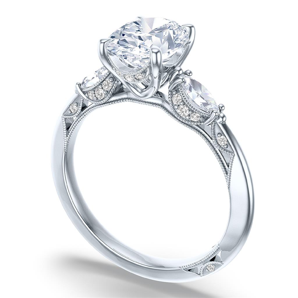Simply Tacori 18KW 3 Stone Diamond Ring Mounting 2685 OV 8.5x6.5 W