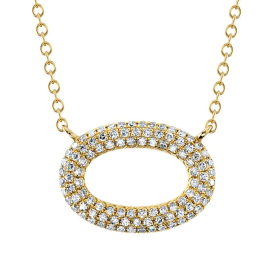 Shy Creation 14K Yellow Gold Diamond Pave Oval Necklace SC55024587