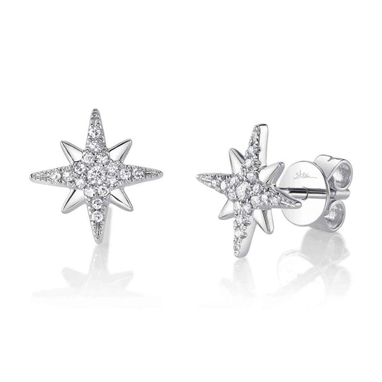 Shy Creation 14K White Gold Diamond North Star Stud Earrings SC55026495