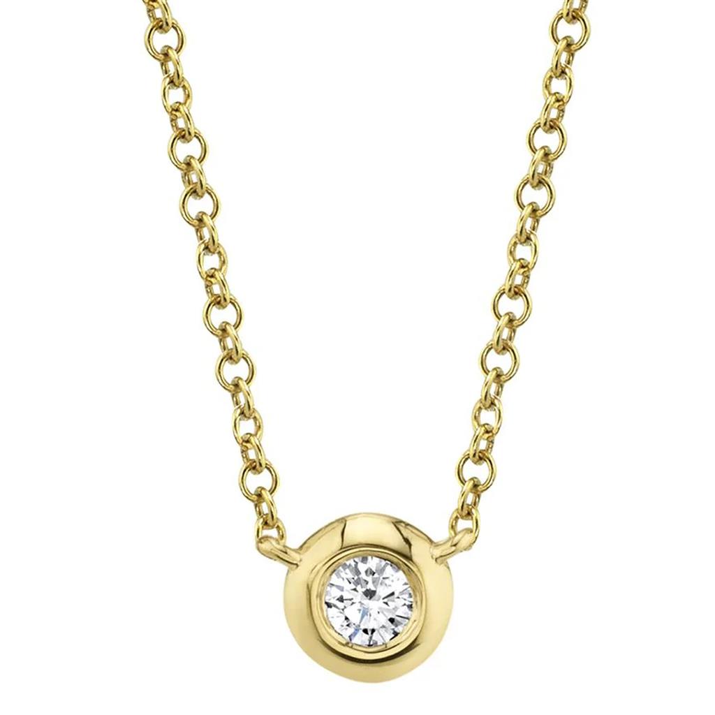 Shy Creation 14K Yellow Gold Diamond Bezel Necklace SC55003229