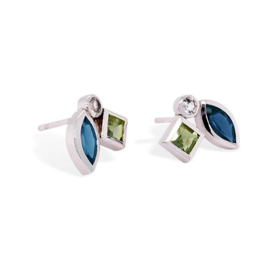 Joryel Vera Sterling Silver Multi Gemstone Stud Earrings E4303BT/PD/WT