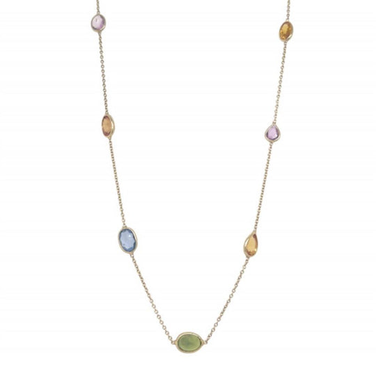 Raymond Mazza 14K Yellow Gold Multi-Color Sapphire Station Necklace NZ6559