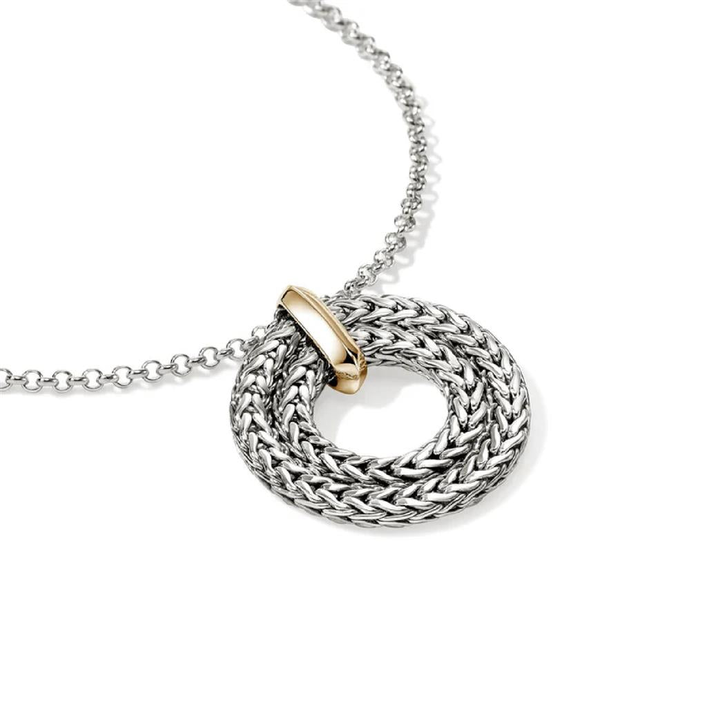 John Hardy 14K Yellow Gold and Sterling Silver Round Link Pendant Necklace NZZ98954X16-18