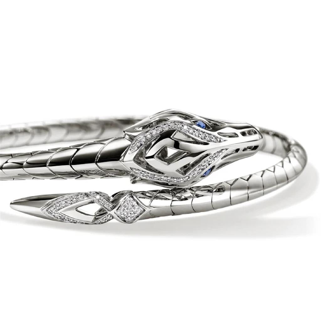 John Hardy Sterling Silver Naga Diamond & Blue Sapphire Flex Cuff CBP603682BSPDIXM