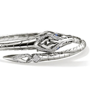 John Hardy Sterling Silver Naga Diamond & Blue Sapphire Flex Cuff CBP603682BSPDIXM