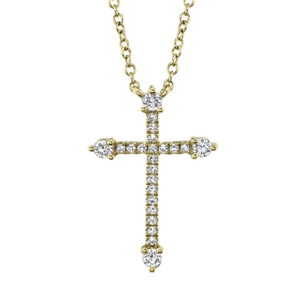 Shy Creation 14K Yellow Gold Diamond Cross Necklace SC55020906