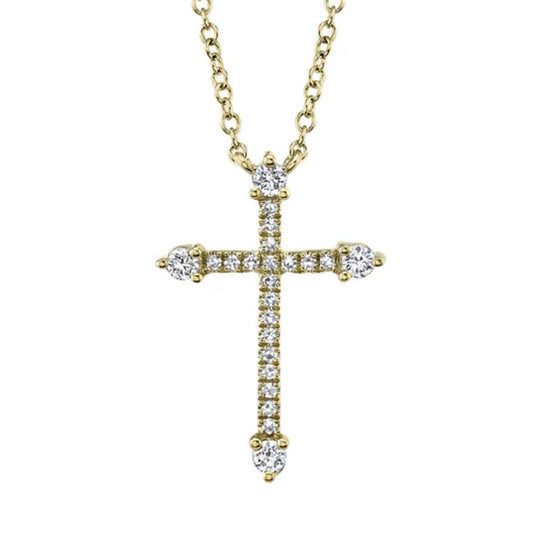 Shy Creation 14K Yellow Gold Diamond Cross Necklace SC55020906