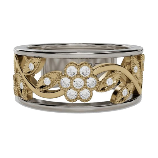 Costar 14K White and Yellow Gold Floral Milgrain Diamond Band R12351YWB