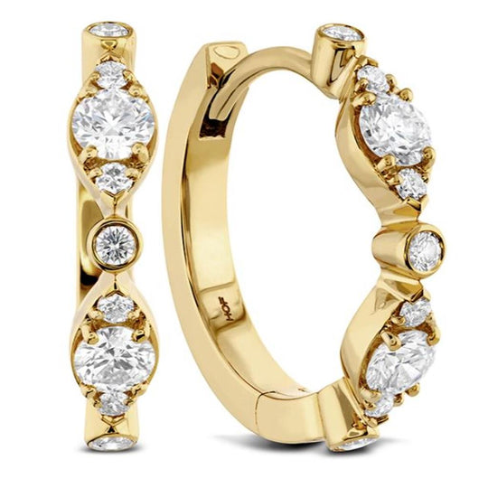 Hearts On Fire 18K Yellow Gold Bezel Regal Huggie Earrings HFEBREGH00358Y