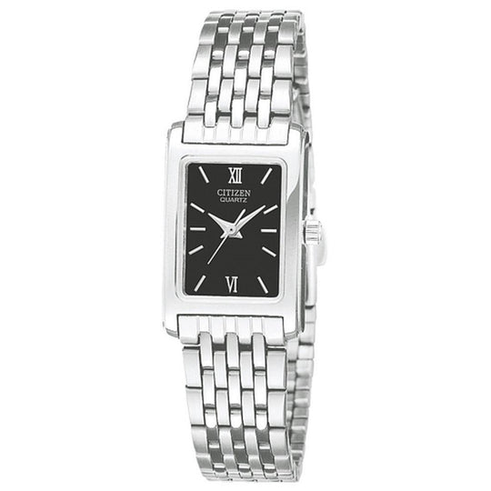Citizen Ladies Stainless Steel Silver Tone Quartz Black Dial Watch EJ5850-57E