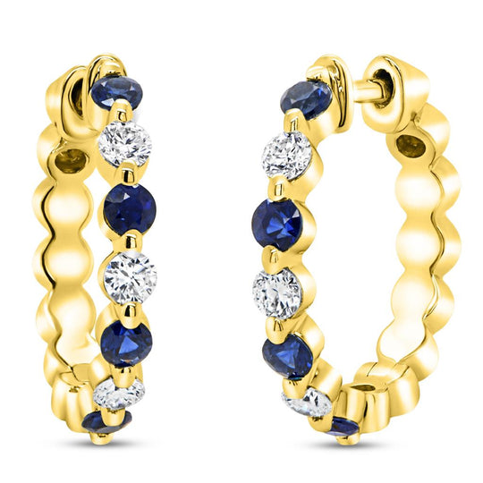Uneek 14K Yellow Gold Blue Sapphire and Diamond Station Hoop Earrings LVEW7049BS
