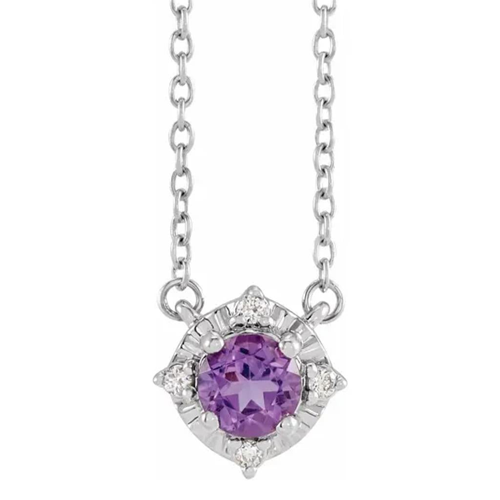 Sterling Silver Amethyst Diamond Accented Necklace 653714:107:P