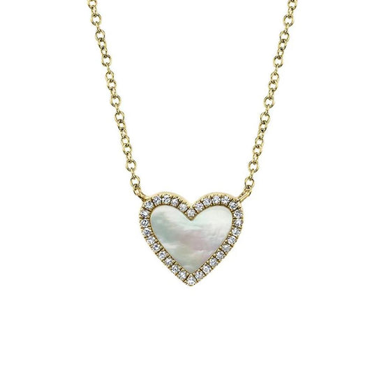 Shy Creation 14K Yellow Gold Mother of Pearl Diamond Accented Heart Necklace SC55012462