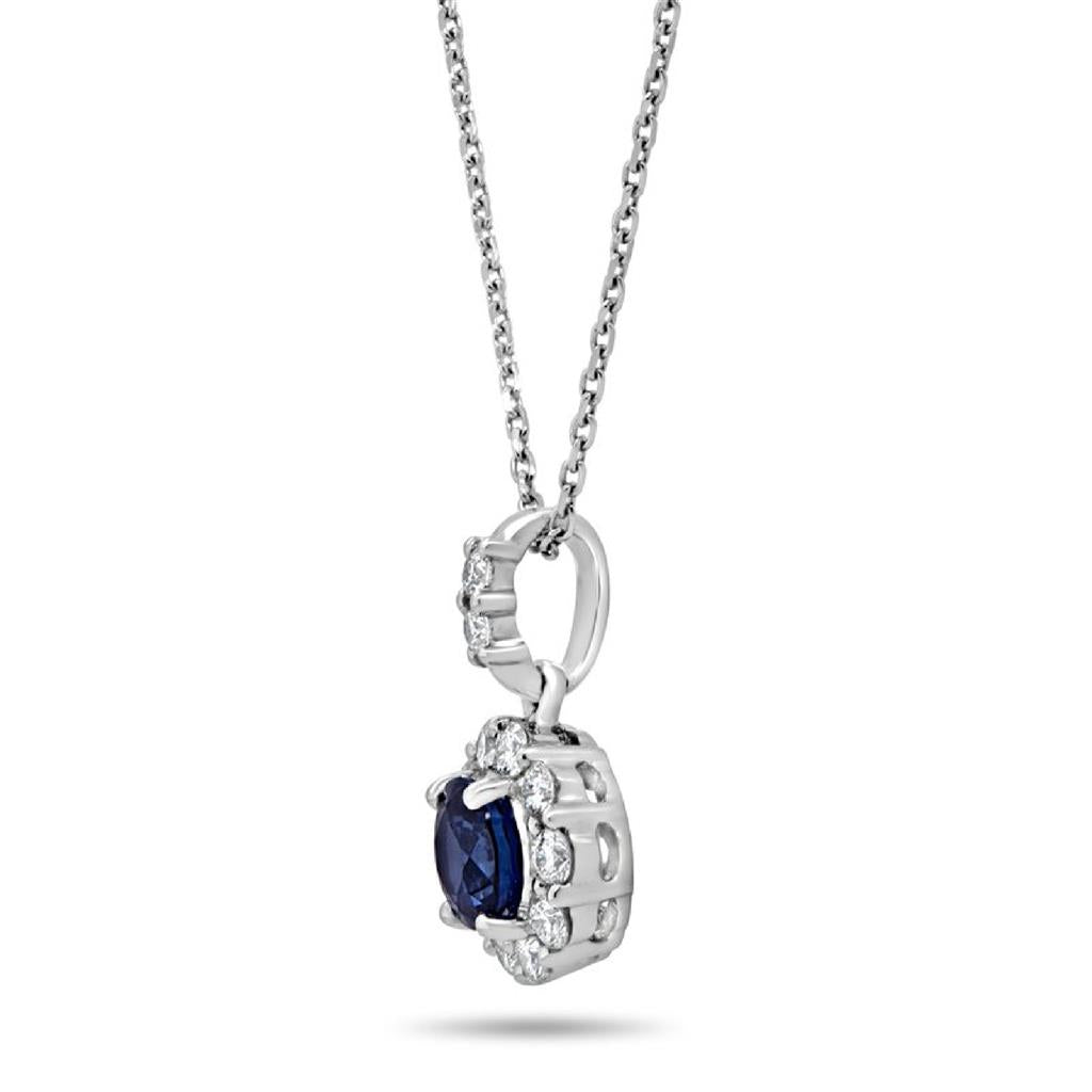 Uneek 14K White Gold Blue Sapphire Diamond Halo Pendant Necklace LVNMT1953SW
