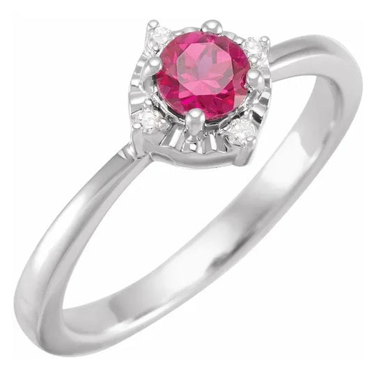 Sterling Silver Lab Grown Ruby Diamond Accented Ring 653715:127:P