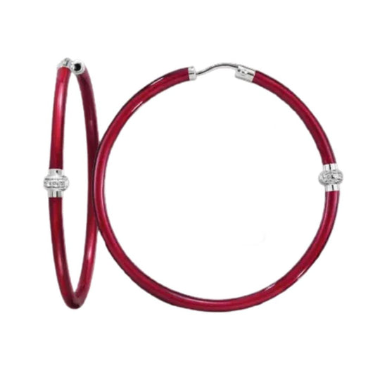 SOHO Sterling Silver Red Enamel Diamond Hoop Earrings AE003DGRANATO