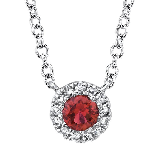 Shy Creation 14K White Gold Ruby Diamond Halo Necklace SC55002756