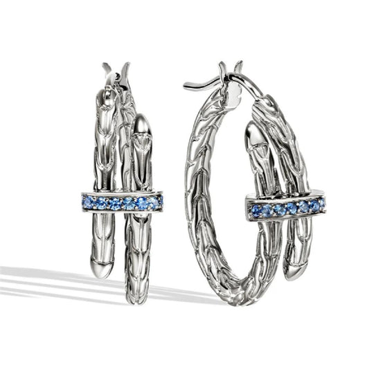 John Hardy Sterling Silver Blue Sapphire Spear Hoop Earrings EBS986744BSP