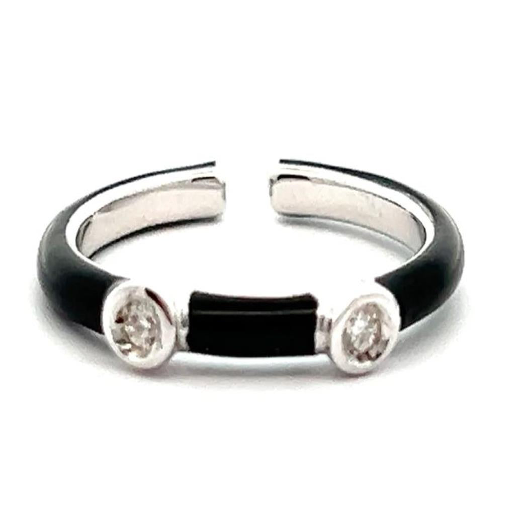 Soho Sterling Silver Black Enamel Diamond Open Ring AR1606D2DARK