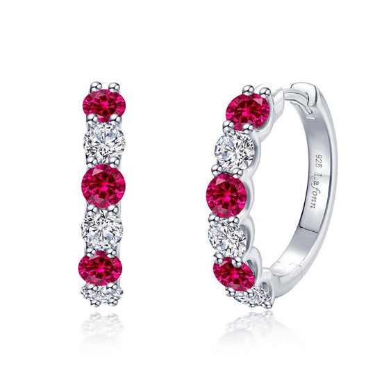 Lafonn Sterling Silver Platinum Plated Josie Lab Grown Ruby Simulated Diamond Hoops E0649CRP00