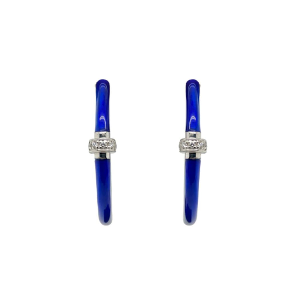 Soho Sterling Silver Cobalt Blue Enamel Diamond Hoop Earrings AE003DCOBALT