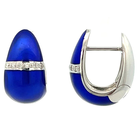 Soho Sterling Silver Cobalt Blue Enamel Diamond Huggie Earrings AE108DCOBALT