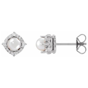 Sterling Silver Fresh Water Pearl Diamond Accented Stud 653713:123:P