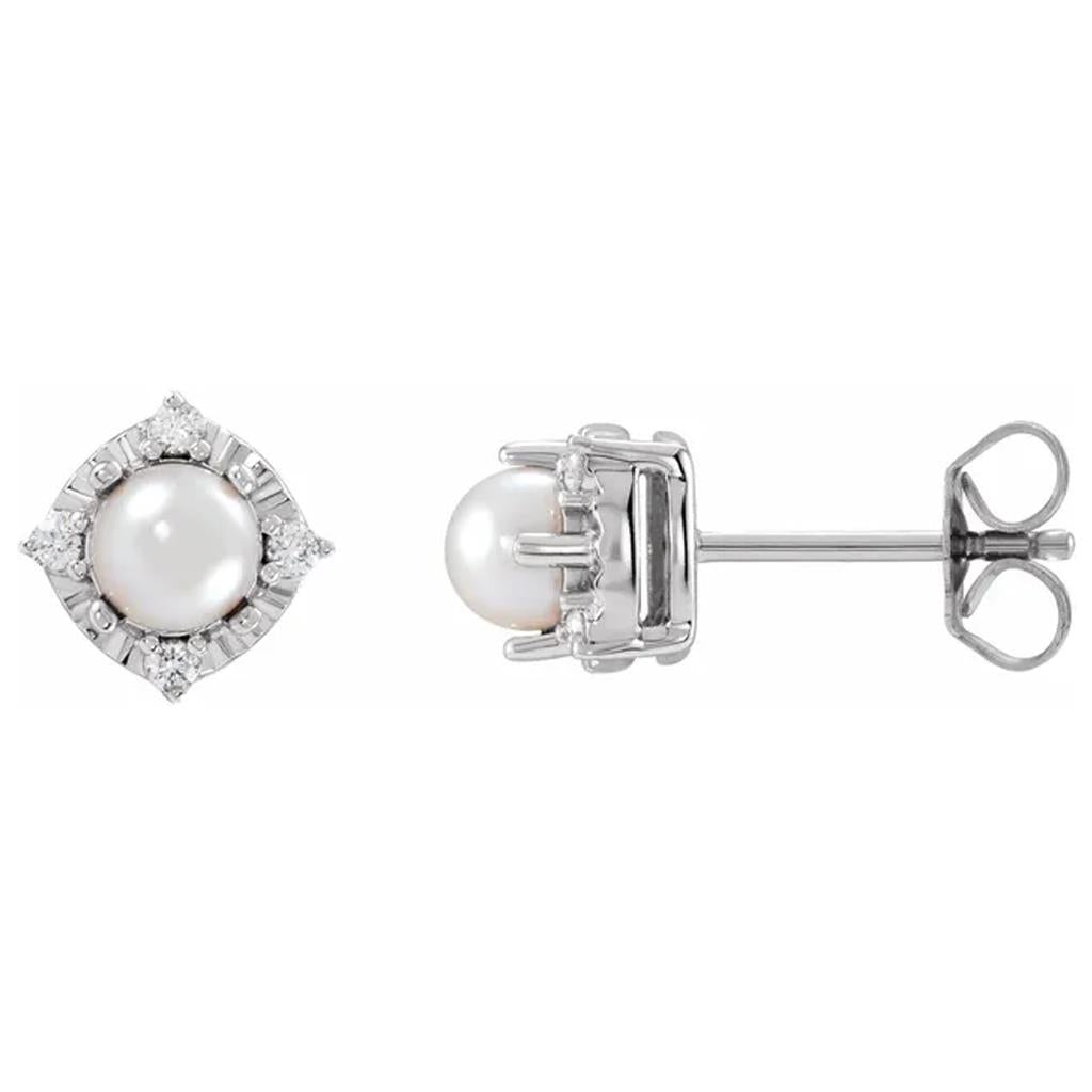 Sterling Silver Freshwater Pearl Diamond Accented Studs 653713:123:P