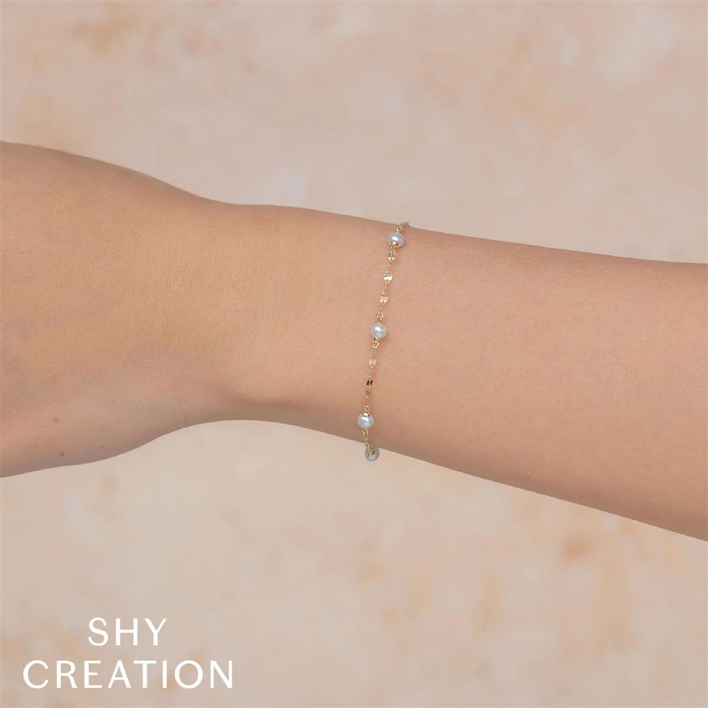 Shy Creation 14K Yellow Gold Cultured Pearl Sparkle Chain Bracelet SC55029215