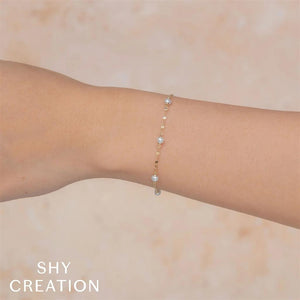 Shy Creation 14K Yellow Gold Cultured Pearl Sparkle Chain Bracelet SC55029215