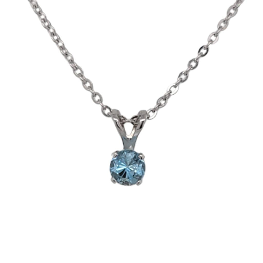 14K White Gold Aquamarine Solitaire Pendant Necklace SOLAQUANECK