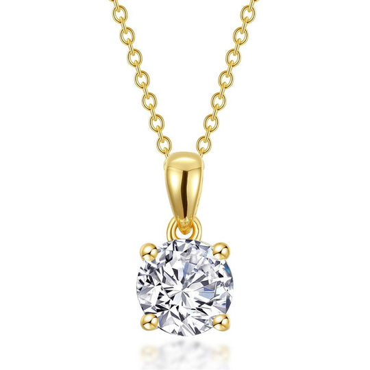 Lafonn Sterling Silver Gold Plated 4 Prong Simulated Diamond Solitaire Necklace N0307CLG20