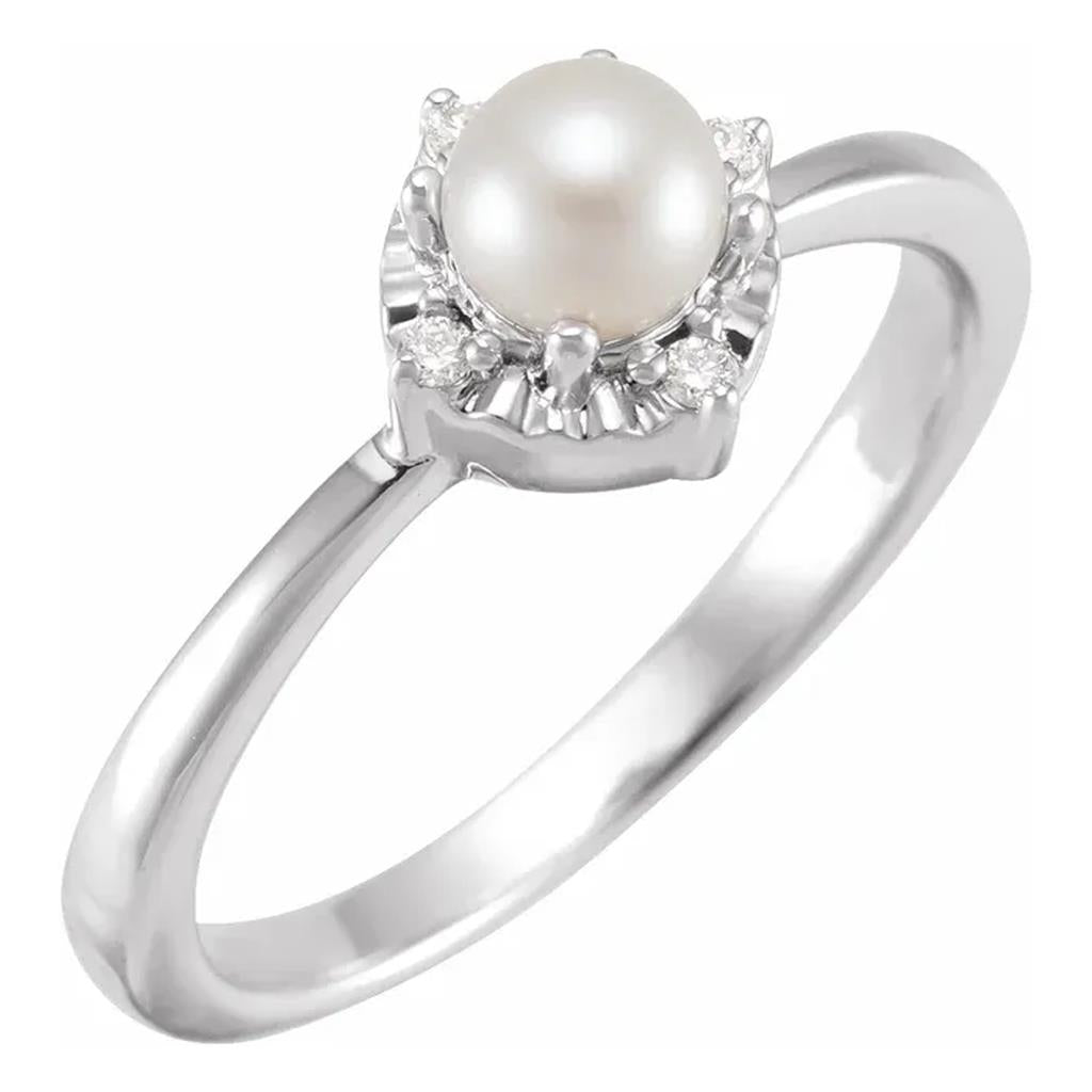 Sterling Silver Fresh Water Pearl Diamond Accented Ring 653715:123:P