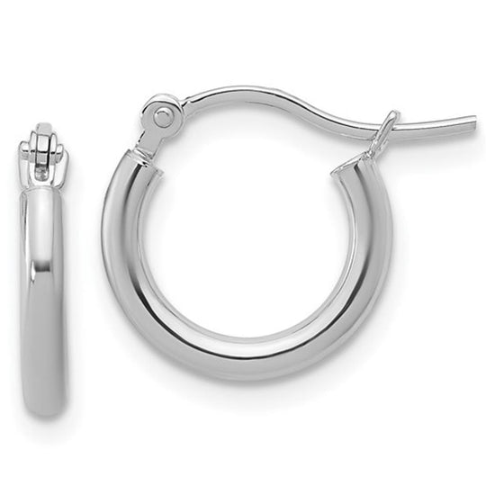 14K White Gold Small Polished Hoop Earrings - 45W