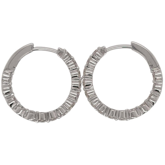 CW Signature 18K White Gold Signature Inside Out Diamond Hoop Earrings E0897