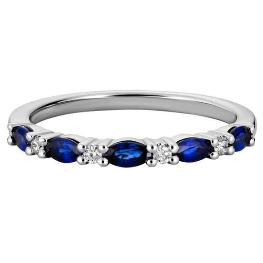 14K White Gold Blue Sapphire Diamond Ring GR858TIW06BS