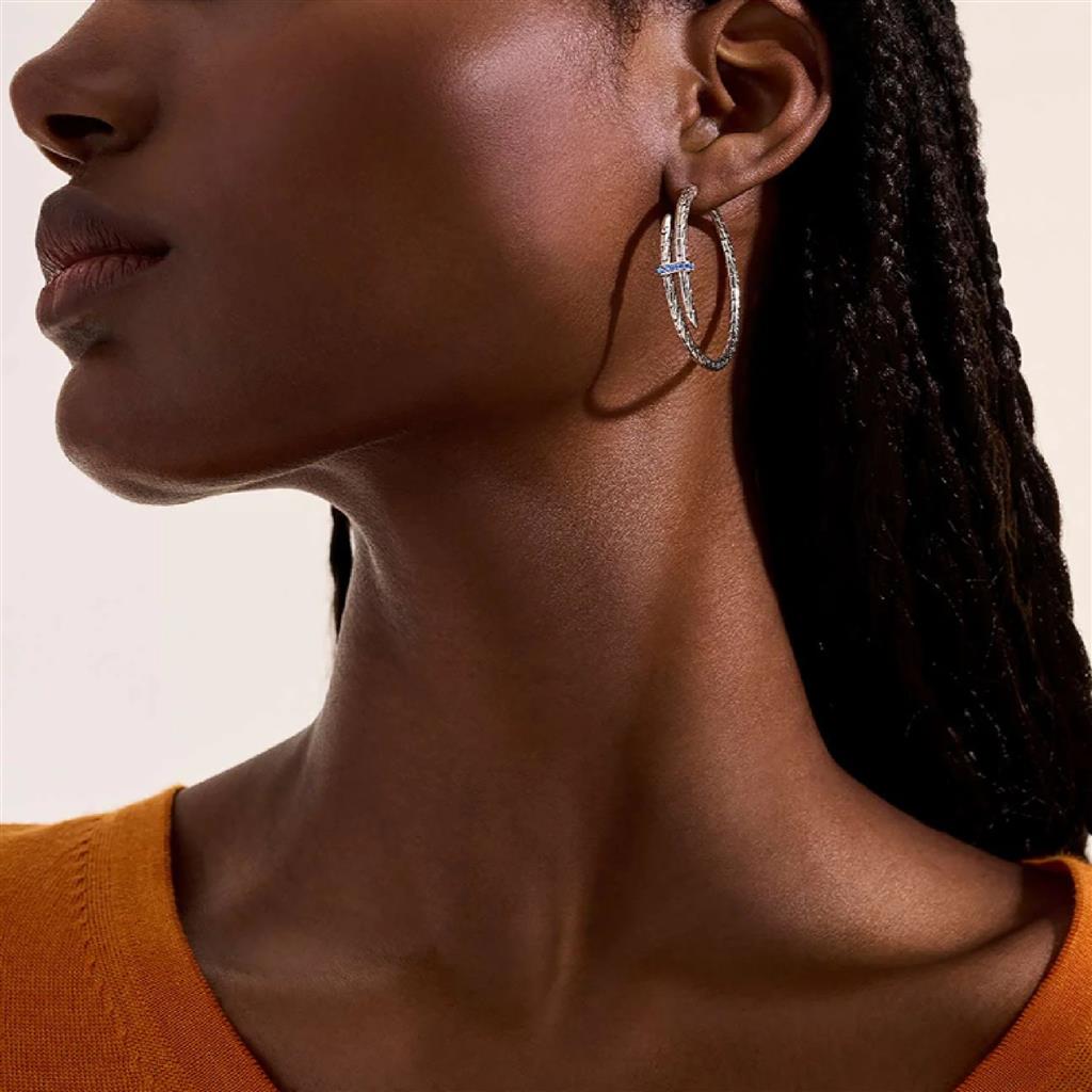 John Hardy Sterling Silver Blue Sapphire Spear Hoop Earrings EBS986744BSP